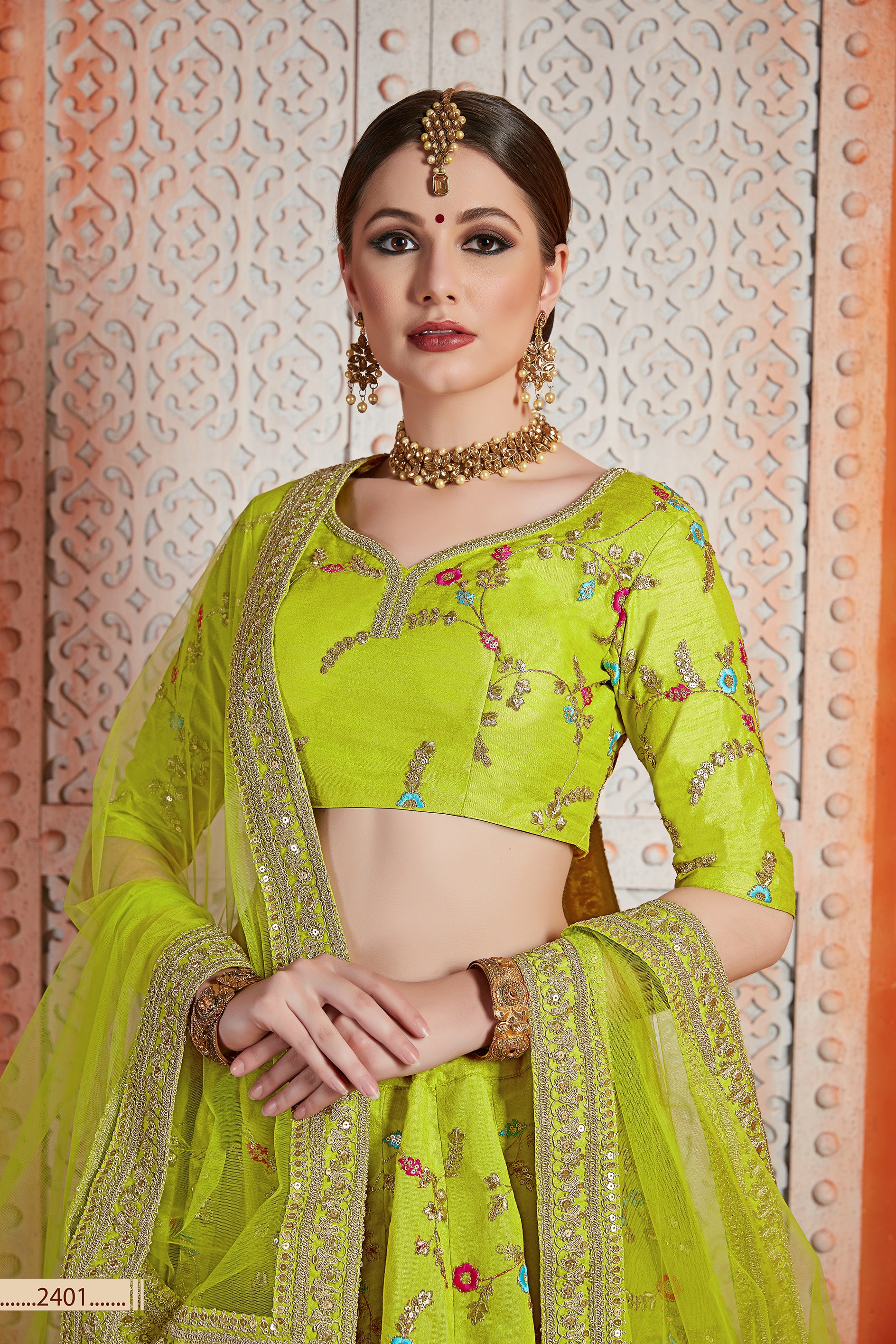 FLORAL VOL.3 NEON GREEN DESIGNER LEHENGA D.NO: 2401 Anant Tex Exports Private Limited