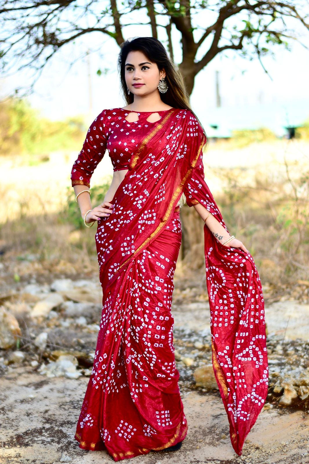 Heavy Silk With Block Print Saree | Block print saree, Saree, Bandhani saree