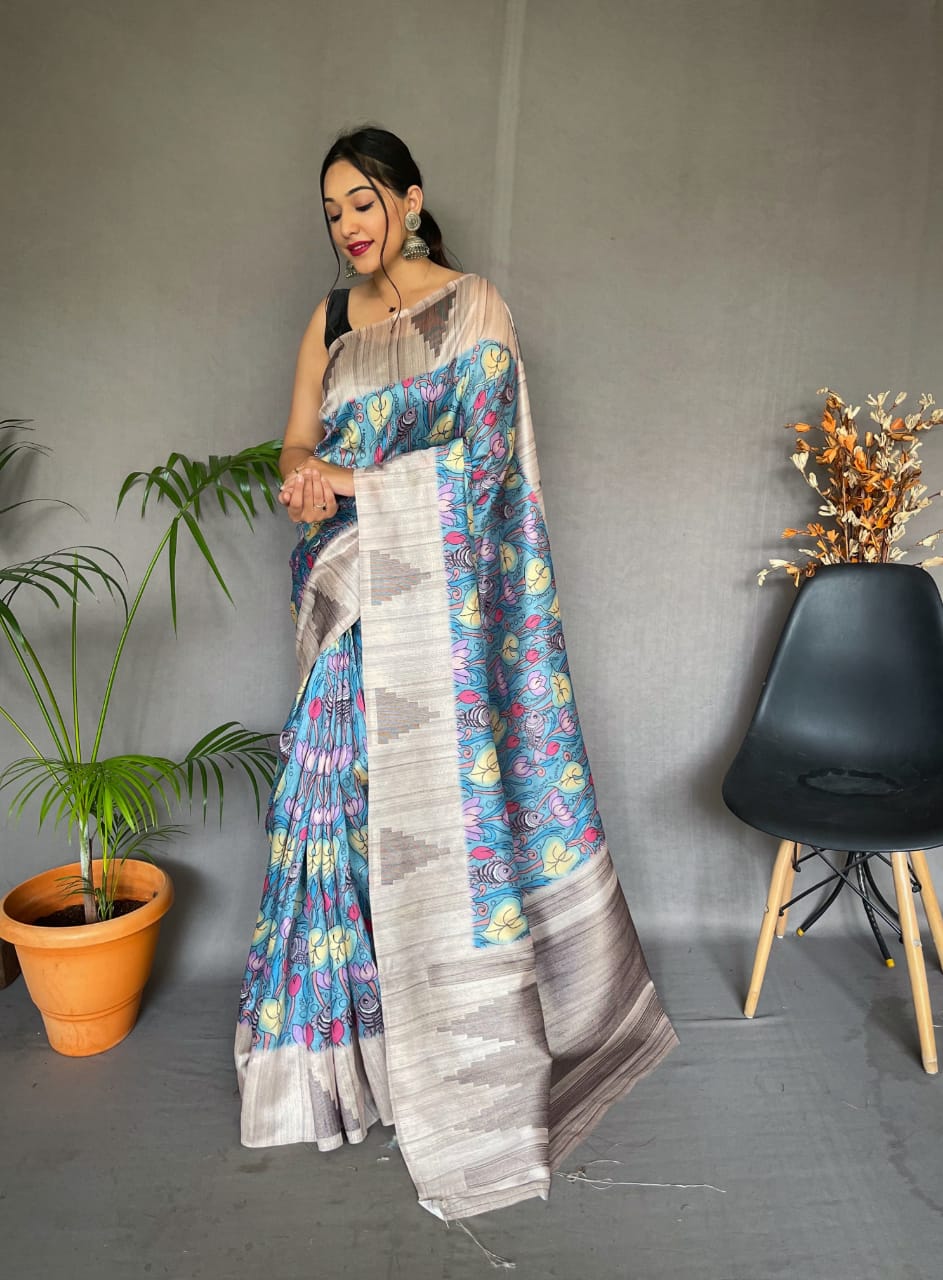 Tusser Sarees with Kalamkari Prints Anantexports