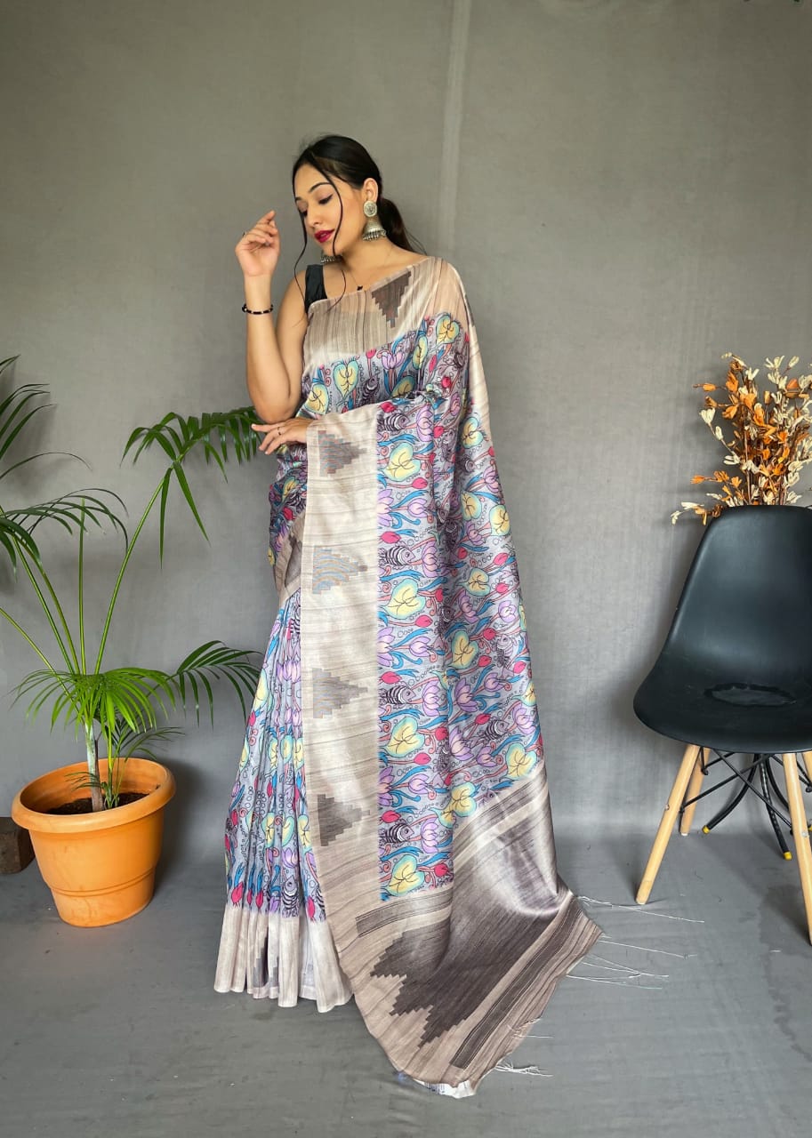 Tusser Sarees with Kalamkari Prints Anantexports