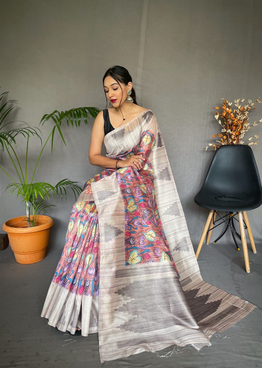 Tusser Sarees with Kalamkari Prints Anantexports