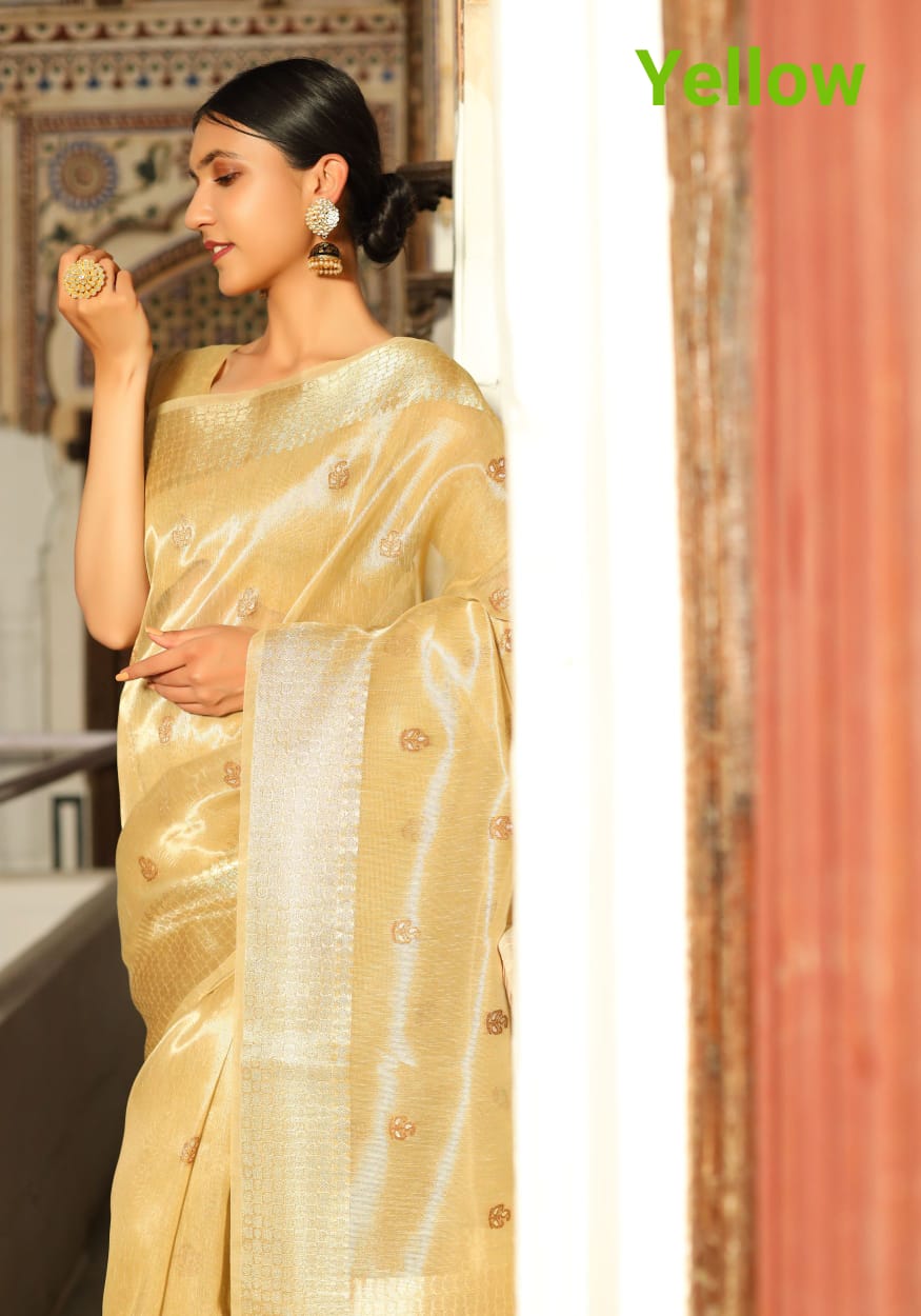 Tree Orange Linen Tissue Saree With Zari Border Saree at Rs 2300.00 |  Surat| ID: 2850510269362