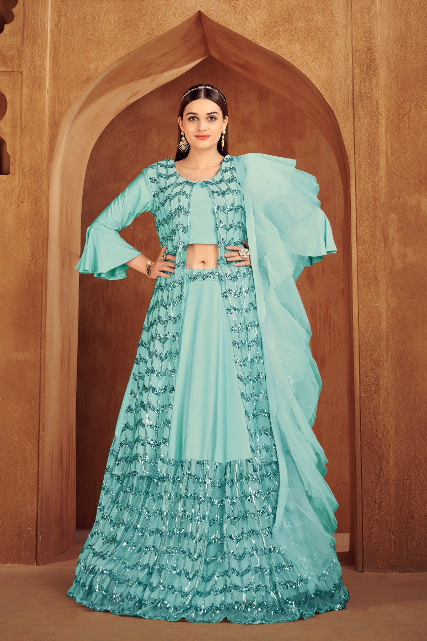 Buy Designer Rani Pink Net Ruffle Sequins Wedding Lehenga Choli Online