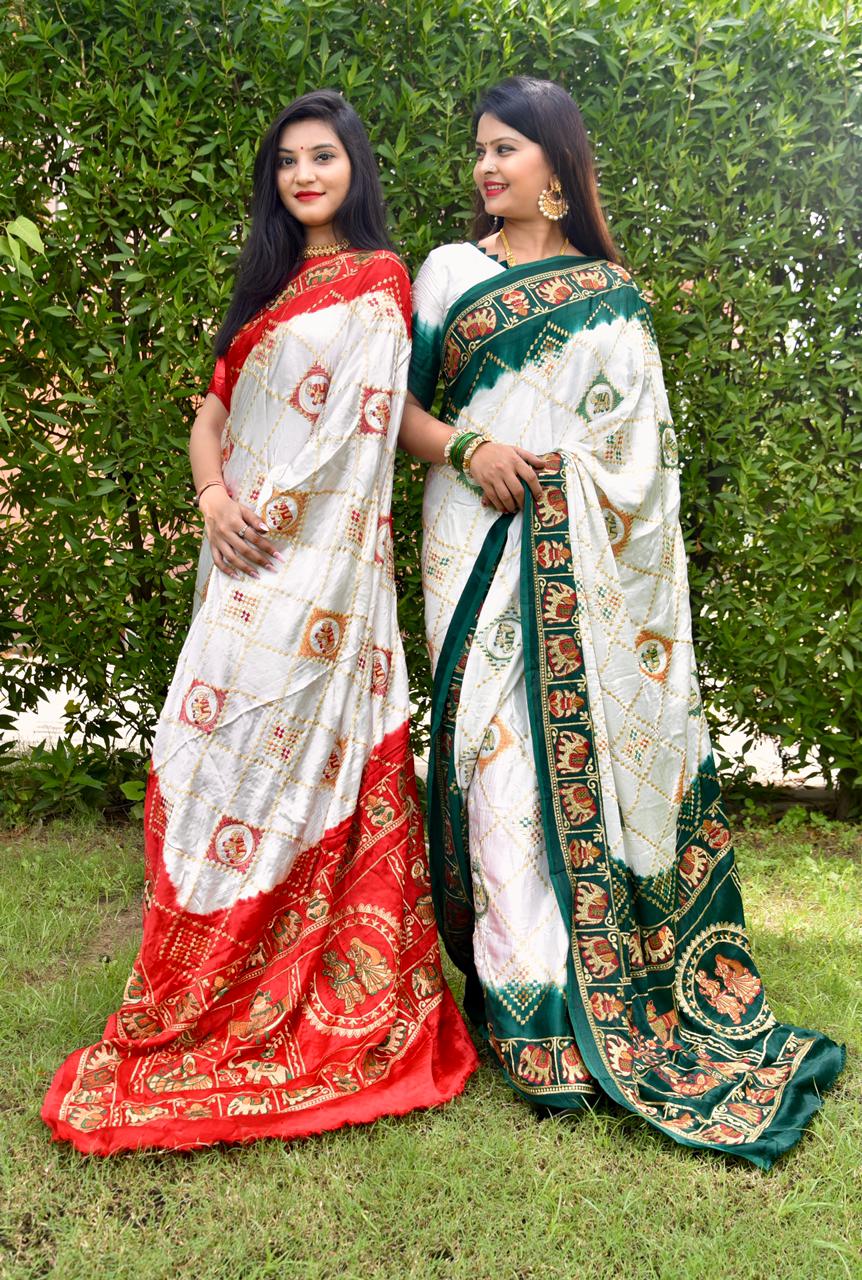 Party wear Designer Bandhani Saree, With Blouse Piece