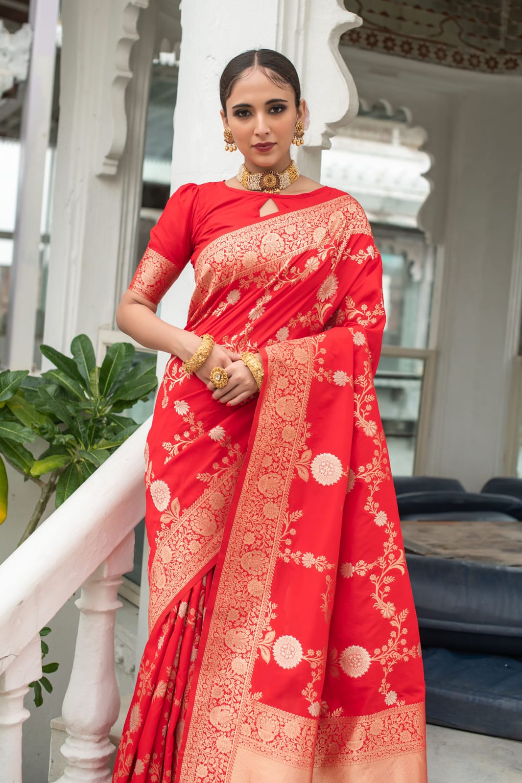 Banarasi Cotton Silk Saree with Zari Paisley Weaving-Red – Banarasikargha