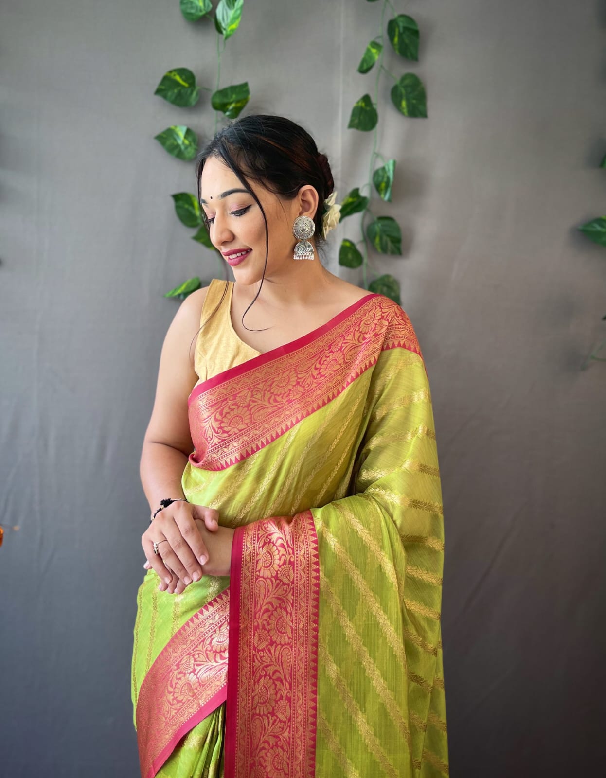 Dark Maroon Moss Chiffon Leheriya Saree