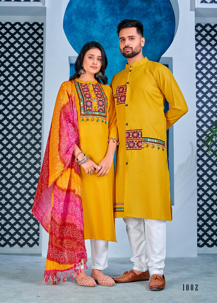 Banwery Navratri 2023 Couple Wear Fancy Kurta Pant With Dupatta