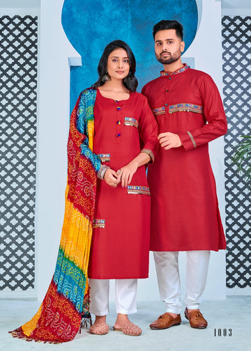 Navratri Special Couple combo of Kurta with Pajama & Kurti with Pants & Dupatta Dress Anant Tex Exports Private Limited