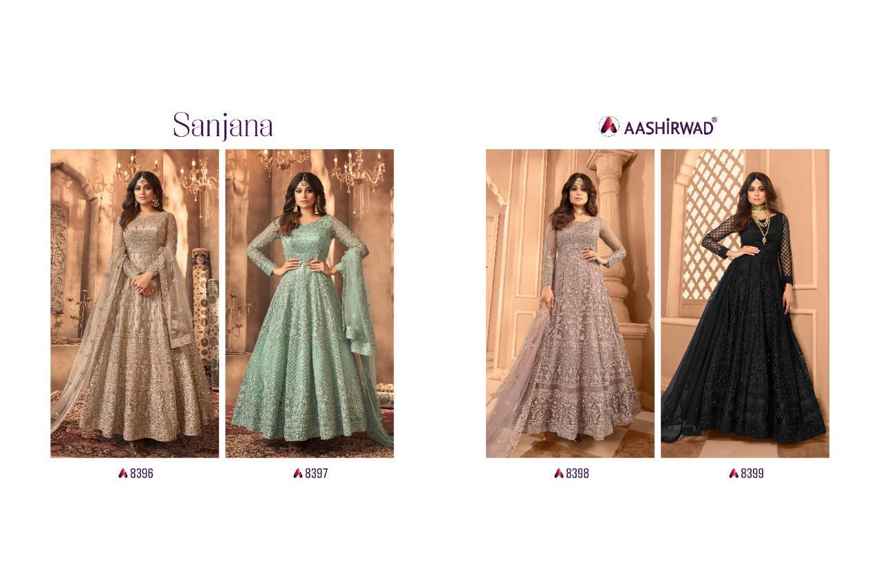 AASHIRWAD SANJANA 8396-8399 SERIES FULL STITCHED SUITS Anant Tex Exports Private Limited