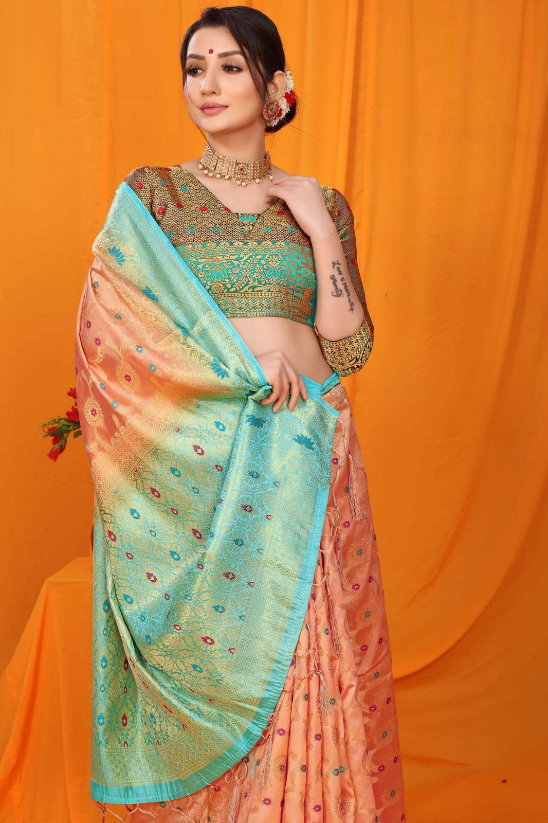 Buy WOVEN DESIGN STUDIO Embroidered Bollywood Art Silk Blue, Mustard Sarees  Online @ Best Price In India | Flipkart.com