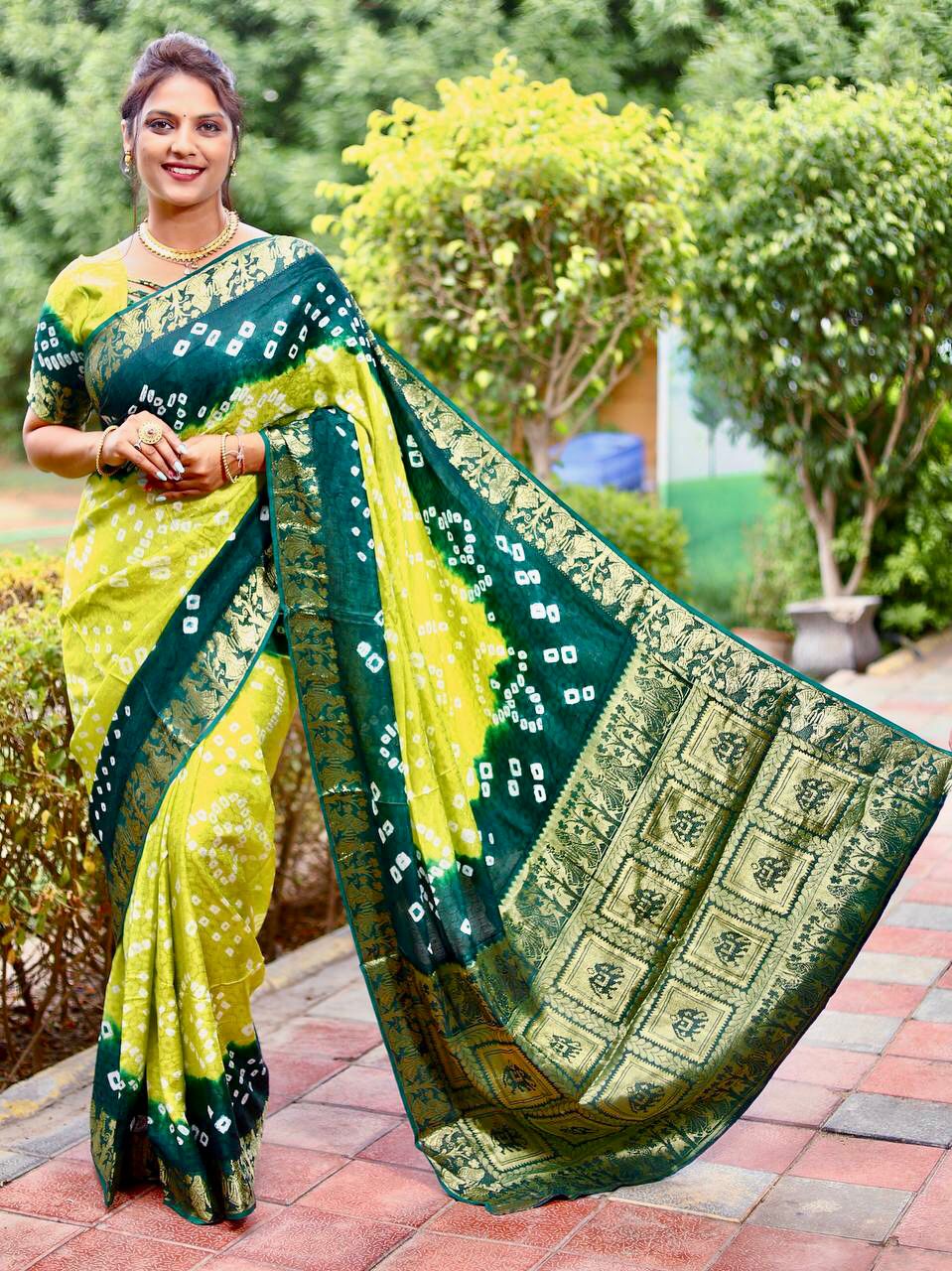 Woven Pure Bandhej Silk Saree in Black - Ucchal Fashion