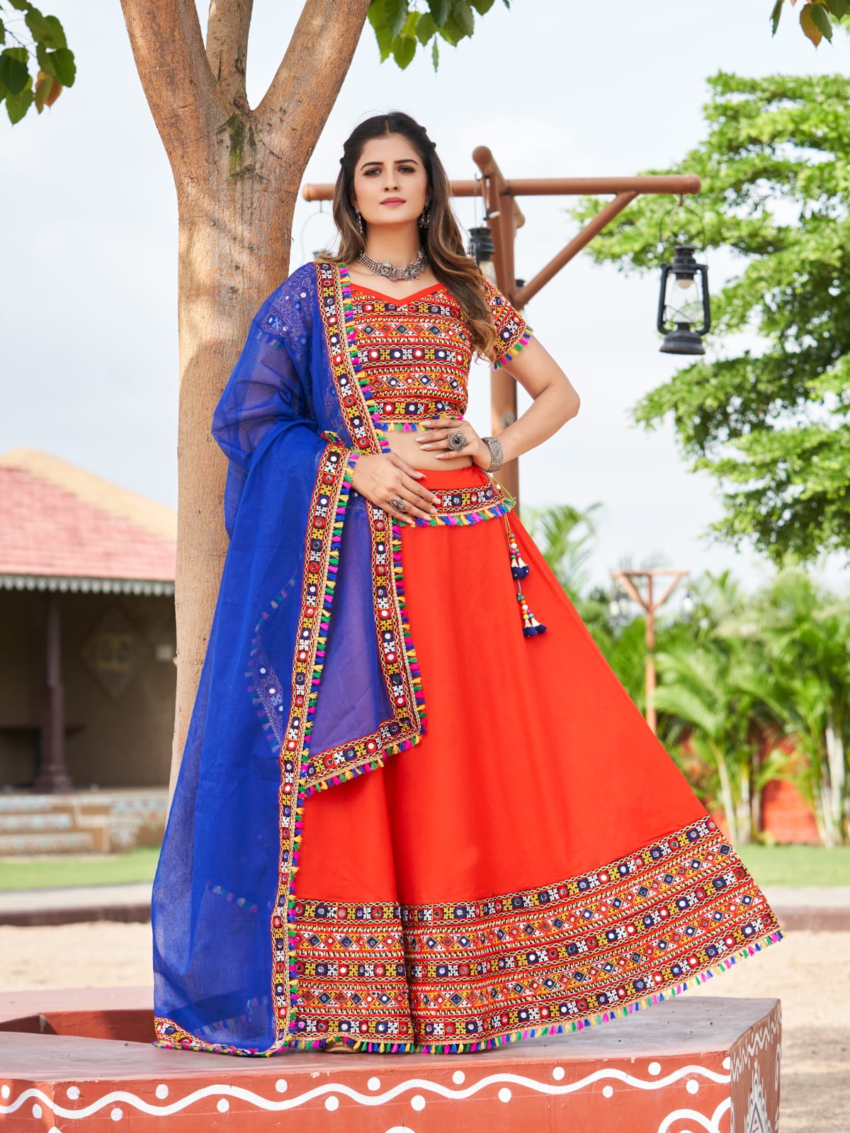 Mithra Fashionstyle - 🍁Lehenga Choli 1705🍁 🍁Fabric:Cotton 🍁Design:  Embroidered 🍁Duppatha: Net & Border Lace Embroidered 🍁 *Good Quality*  🍁Top: 34 inches Bottom:Waist:44 inches : Length:45 inches Duppatha: 2.15  Meter 🍁Can stitch up