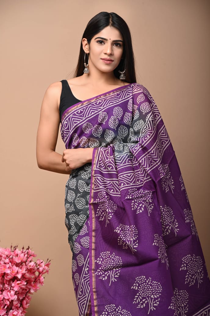 Chanderi Cotton Weaving Jari Patti & Digital Print Saree Anant Tex Exports Private Limited