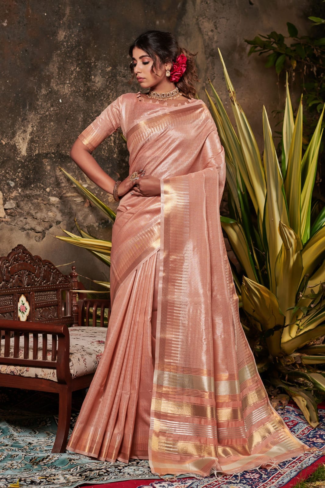 Soft Tissue Silk Saree With Embroidery Work Stitched Border & Unique B –  TULIP DESIGNER