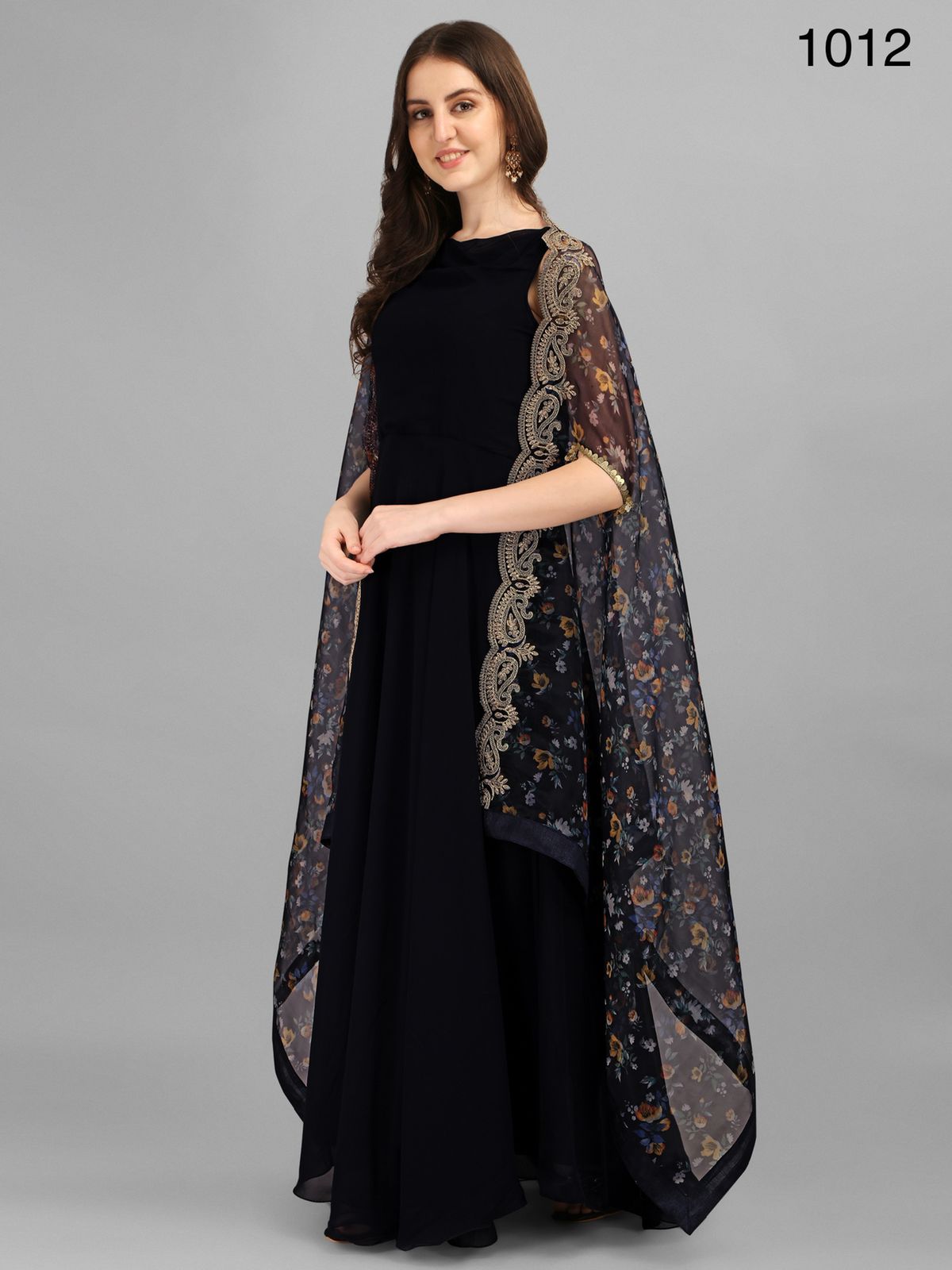 Navy Blue Georgette plain Gown Anant Tex Exports Private Limited