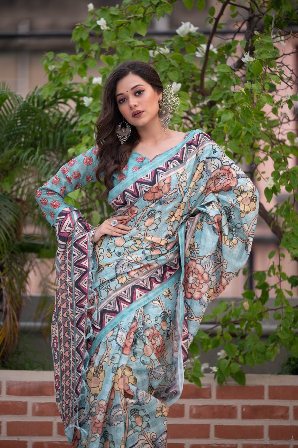 Buy Grey Pure Kalamkari Linen Saree Online at Unnatisilks.com|UNM64228