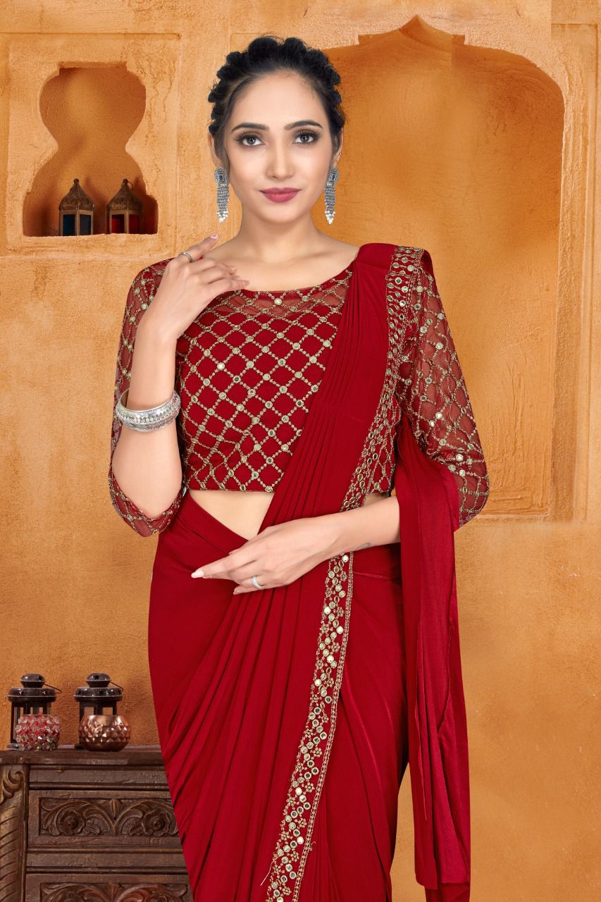 Readymade D. No 1015 party to wear Designer imported Lycra Material party  wear heavy saree in