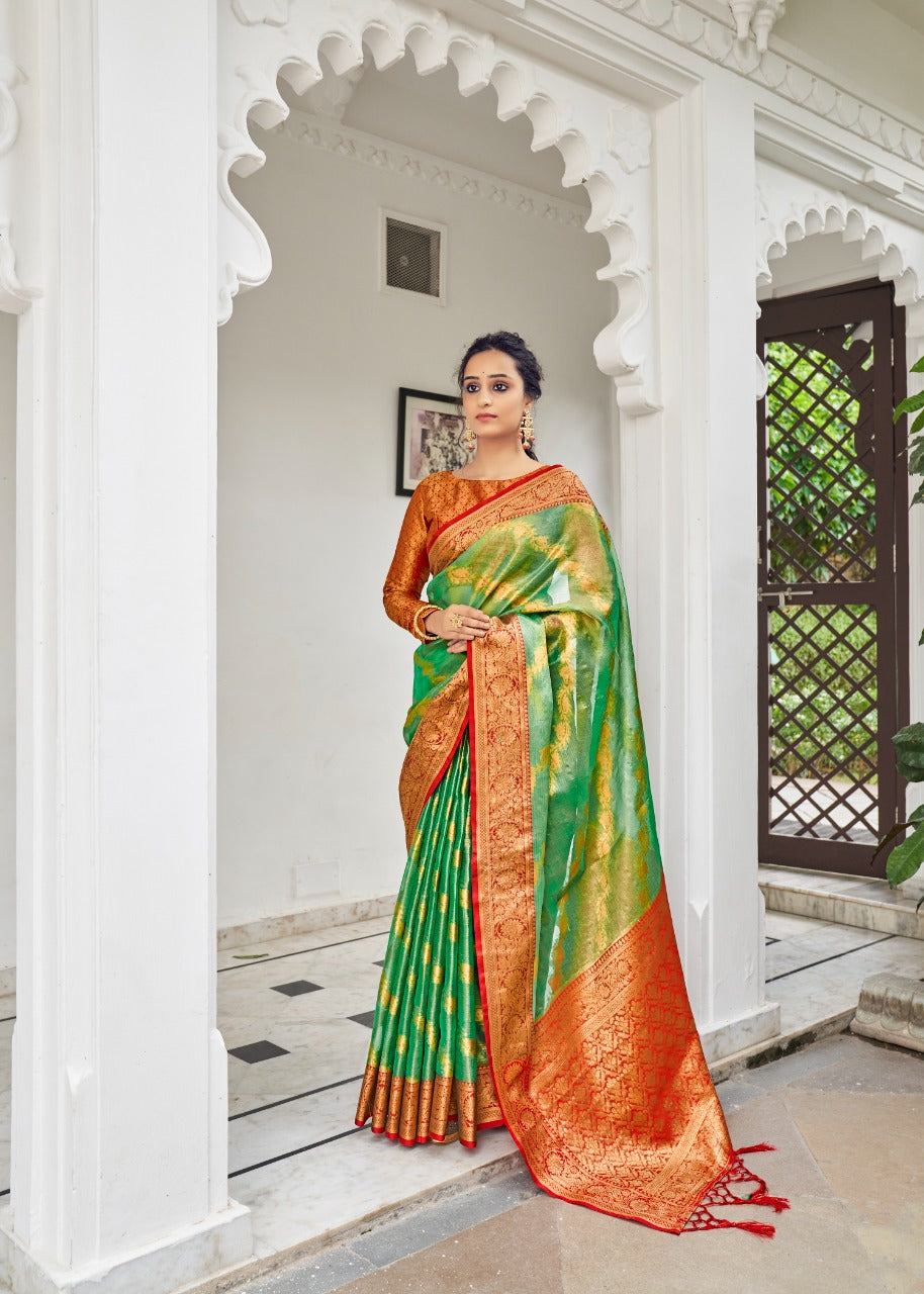 Buy Light Beige Tissue Silk Saree online-Karagiri