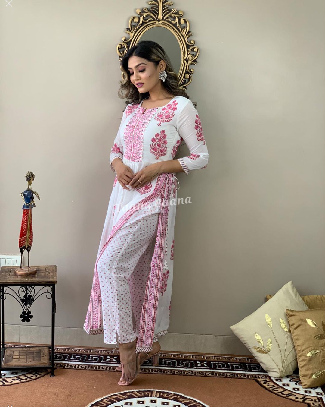 Buy Memons Boutique Womans Pakistani style Georgette designer kurti pant  set Rose pink XLarge at Amazonin