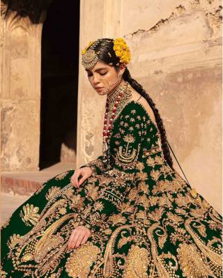 Enchanting Green Georgette Lehenga Choli with Silk Dupatta