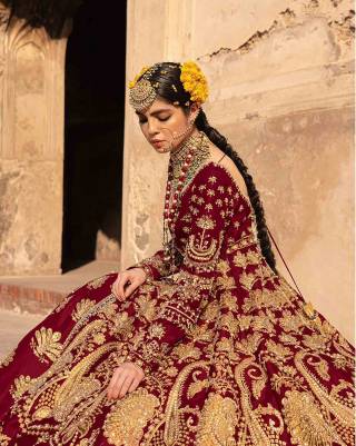 Red Embroidered Heavy Designer Wedding Anarkali - Rent