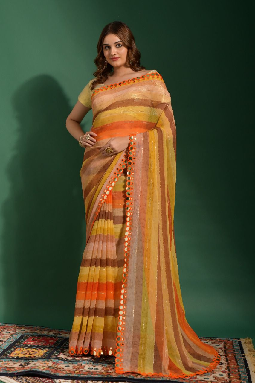 Leheriya Print in Heavy Marble Chiffon Saree Anant Tex Exports Private Limited