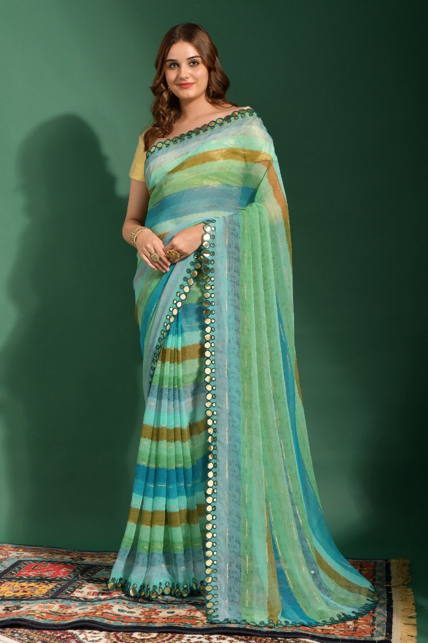 Marble Blue Pink Saree in Kora Muslin Kalamkari Silk - Cloth