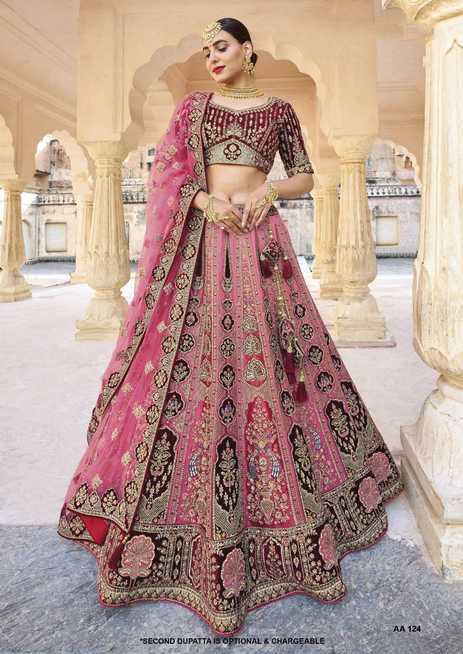 Cherise Pink Net Silk Bridal Lehenga Heavy Stone Work SIF119190 –  ShreeFashionWear