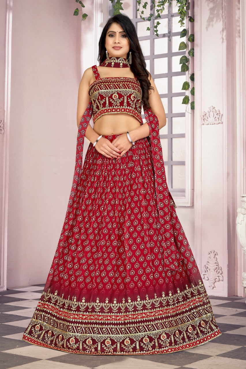 PARTY WEAR SEQUINS EMBROIDERY WORK WITH PRINT LEHENGA Anant Tex Exports Private Limited