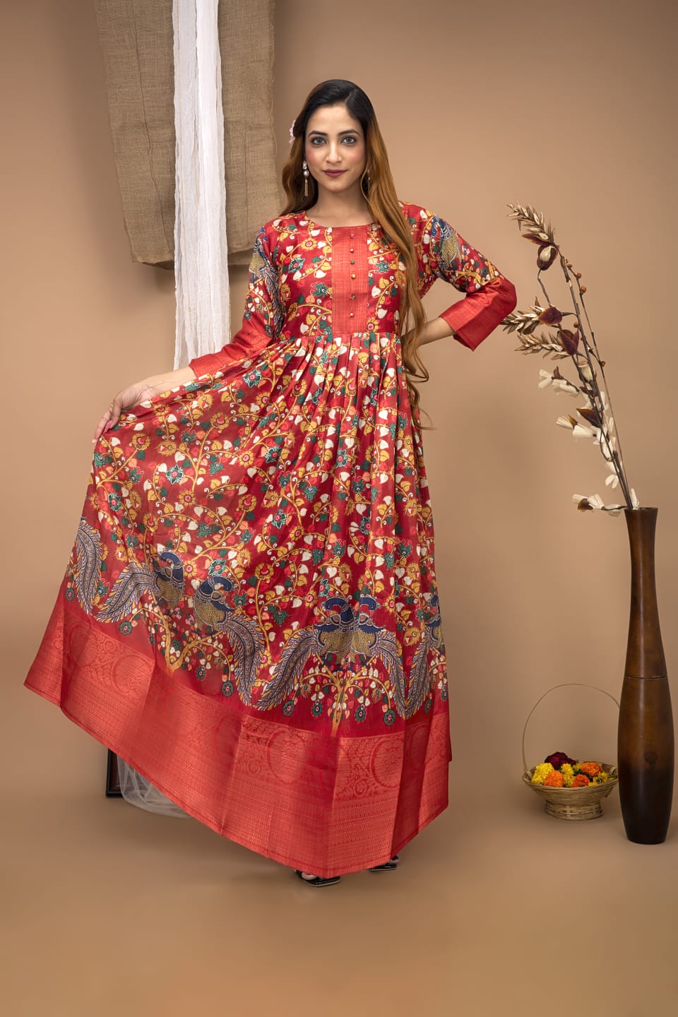 Checkers Orange South Indian Fashion Gown