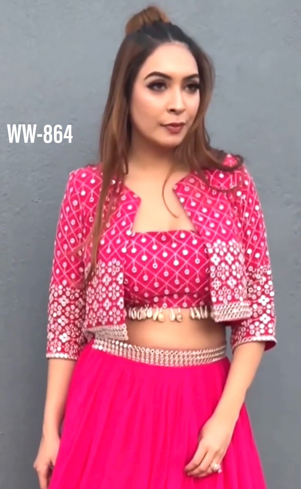 Rani Pink Embroidered Koti Style Lehenga Choli for Indian Festival Navratri  - VJV Now - India