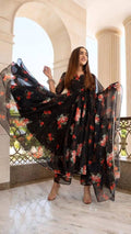 Black Rose Flower Maxi Gown With Dupatta Anant Tex Exports Private Limited