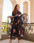 Black Rose Flower Maxi Gown With Dupatta Anant Tex Exports Private Limited