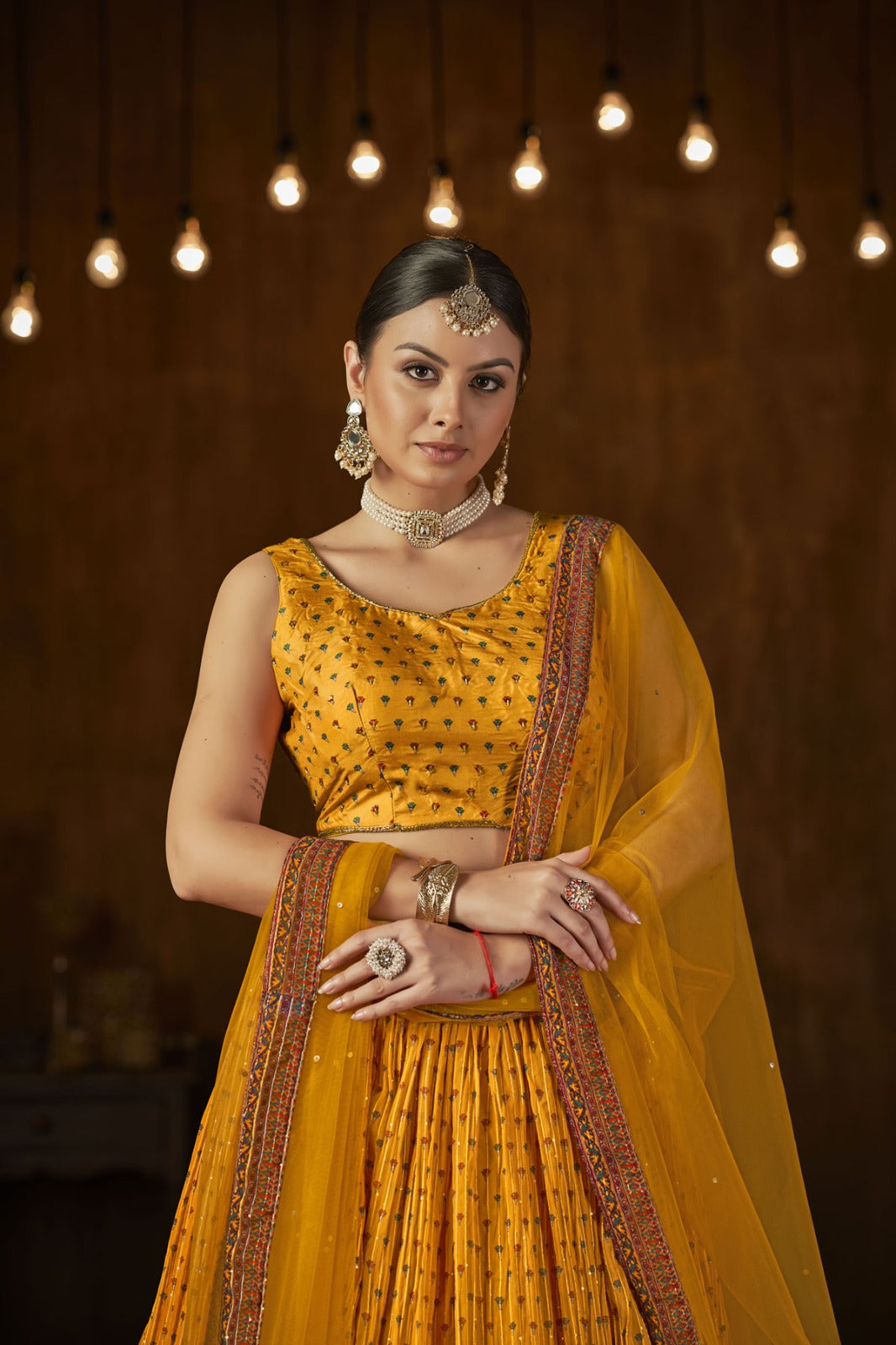 Amber Gold and Ivory Lehenga- Frontier Raas