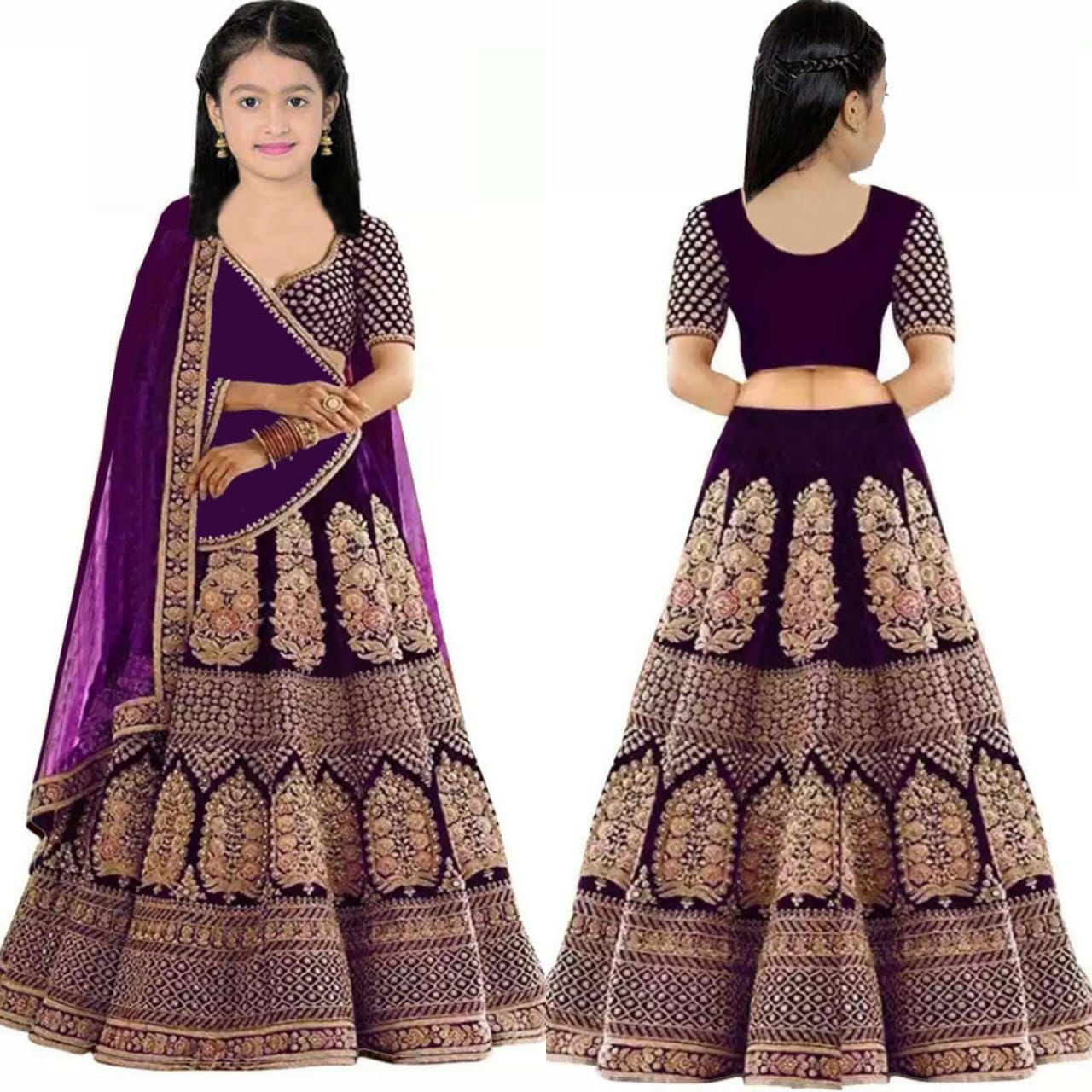 Golden Velvet Nakshi Hand Embroidered Lehenga Set For Girls Design by To My  Niece at Pernia's Pop Up Shop 2024