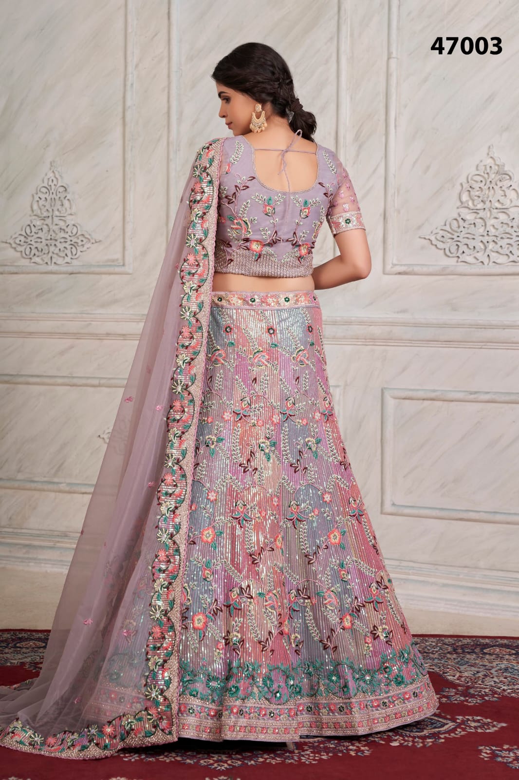 Embroidered Satin Lehenga in Grey : LYC1828