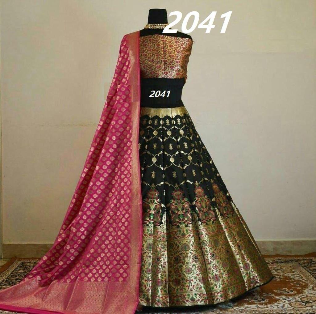 Embroidered, Resham and Zari Work Banarasi Lehenga Choli Online Green and  Pink Lehenga Choli| lovelyweddingmall.com