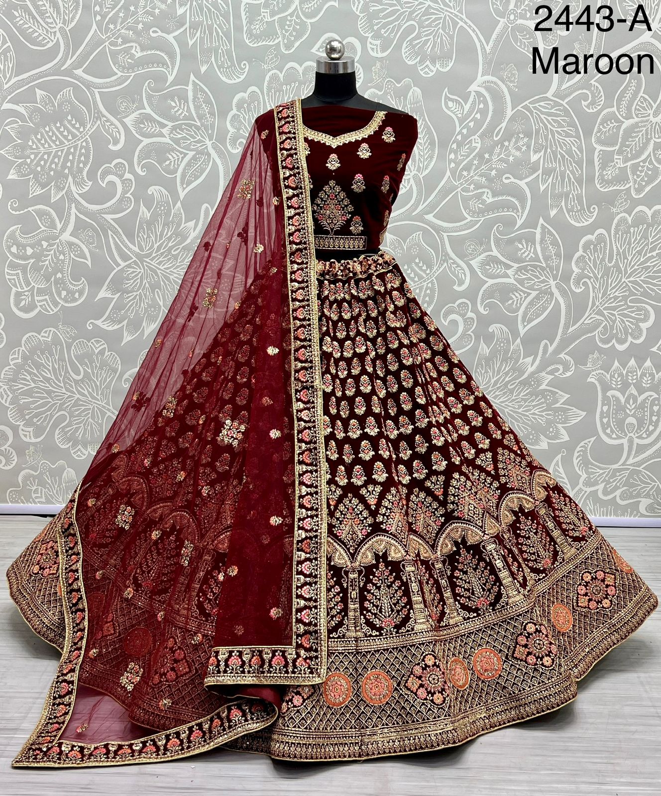 Designer Velvet Bridal Lehenga D.no.2443 Anant Tex Exports Private Limited