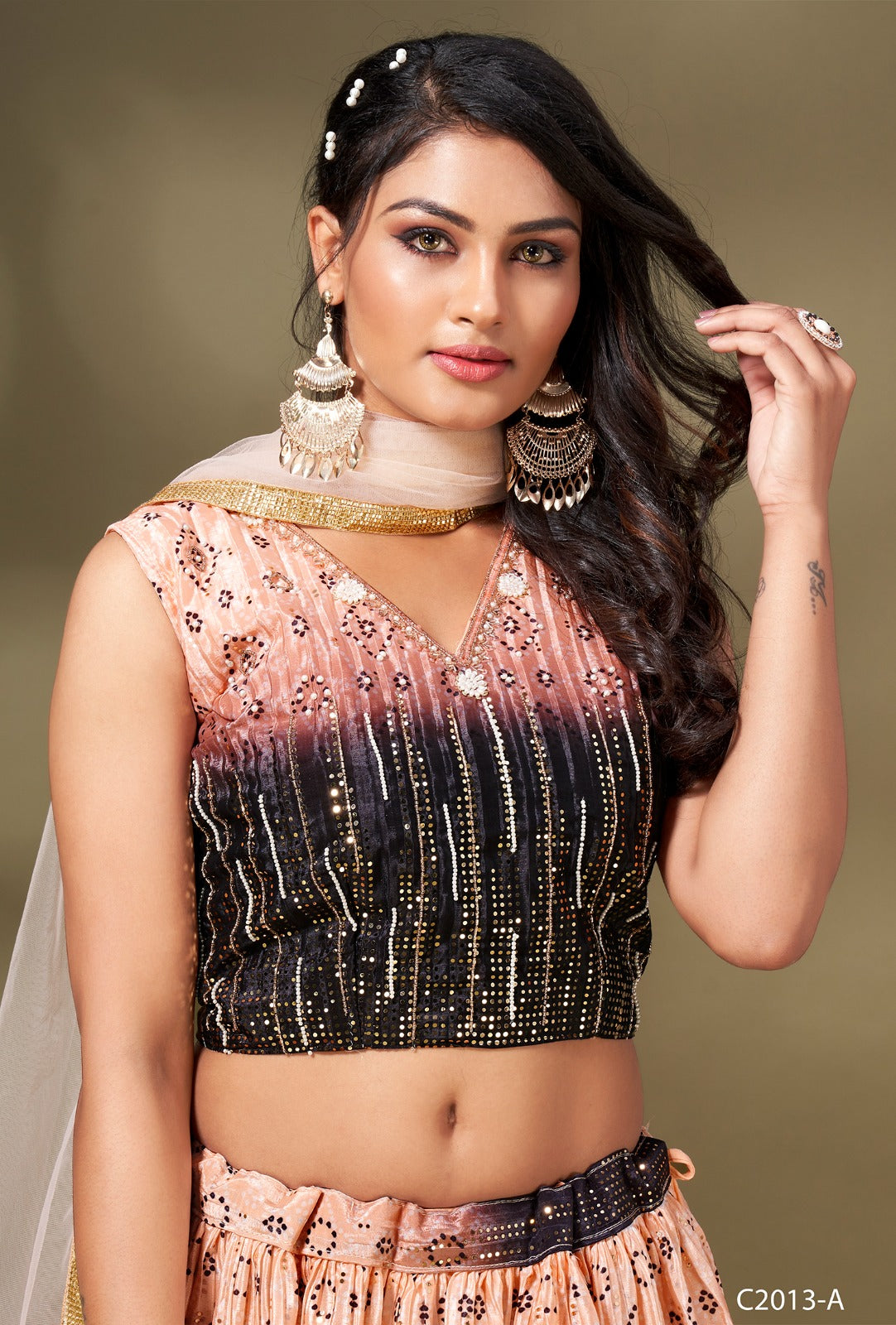 Milky White Stylish Lehenga With Angrakha Style Sleeveless Crop Top