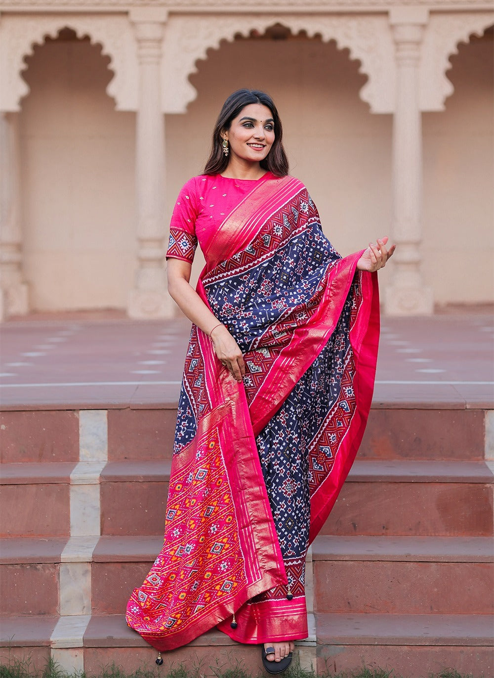 Party Wear Patola With Foil Print Saree Anant Tex Exports Private Limited