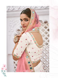 Off-white and pink mirror work bridal lehenga choli