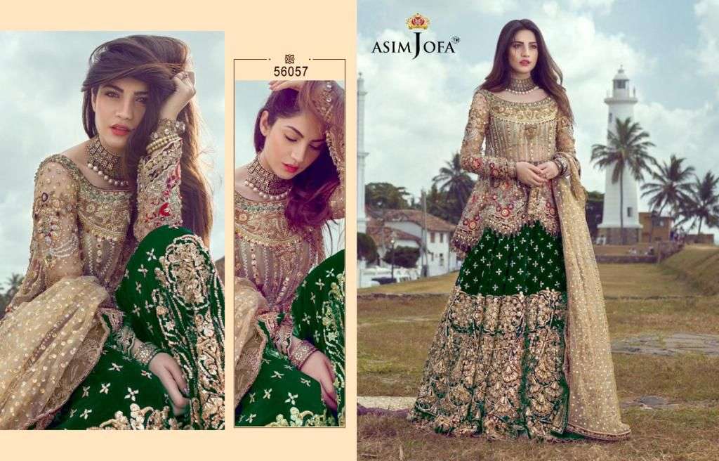 ASIM JOFA D NO 56057 A B C D BUTTERFLY NET WITH HEAVY EMBROIDERY SUIT Anant Tex Exports Private Limited